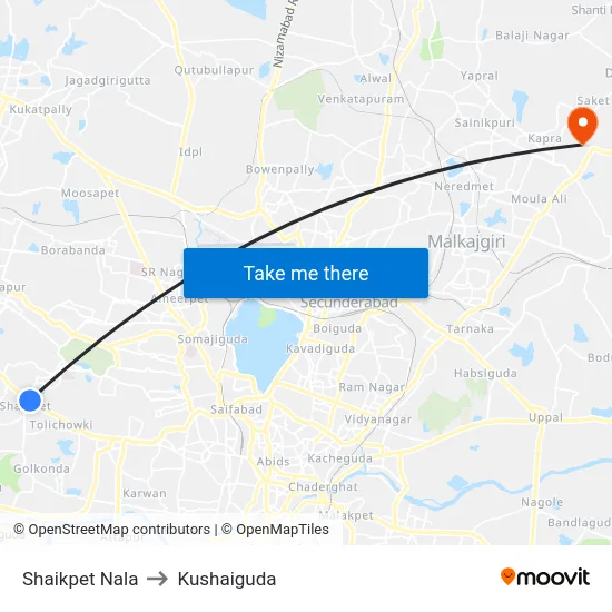 Shaikpet Nala to Kushaiguda map