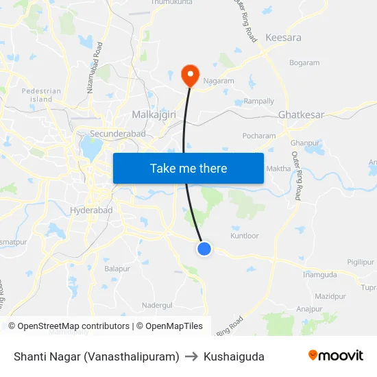 Shanti Nagar (Vanasthalipuram) to Kushaiguda map