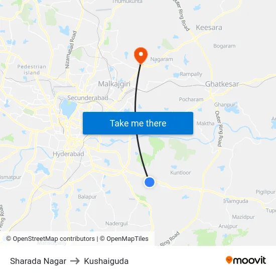 Sharada Nagar to Kushaiguda map