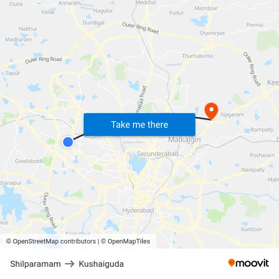 Shilparamam to Kushaiguda map