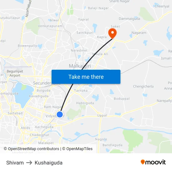 Shivam to Kushaiguda map