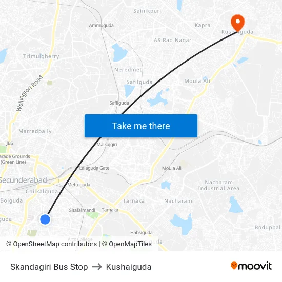 Skandagiri Bus Stop to Kushaiguda map