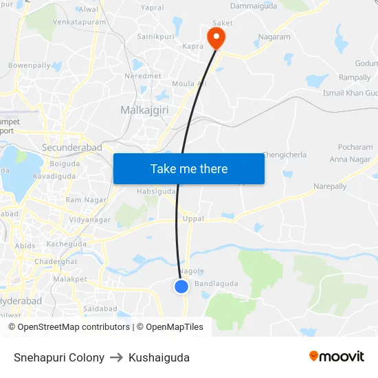 Snehapuri Colony to Kushaiguda map