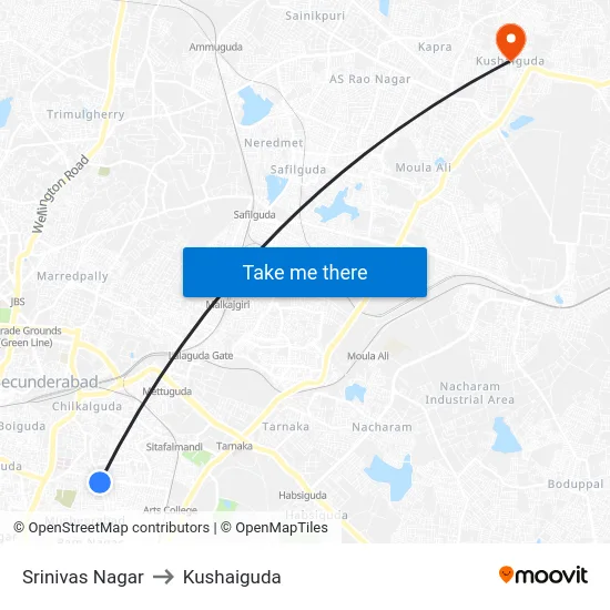 Srinivas Nagar to Kushaiguda map