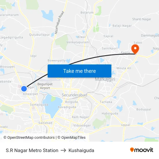 S.R Nagar Metro Station to Kushaiguda map