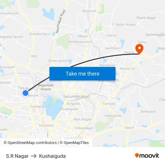 S.R Nagar to Kushaiguda map