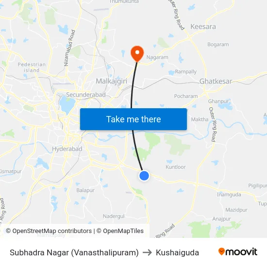 Subhadra Nagar (Vanasthalipuram) to Kushaiguda map