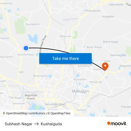 Subhash Nagar to Kushaiguda map