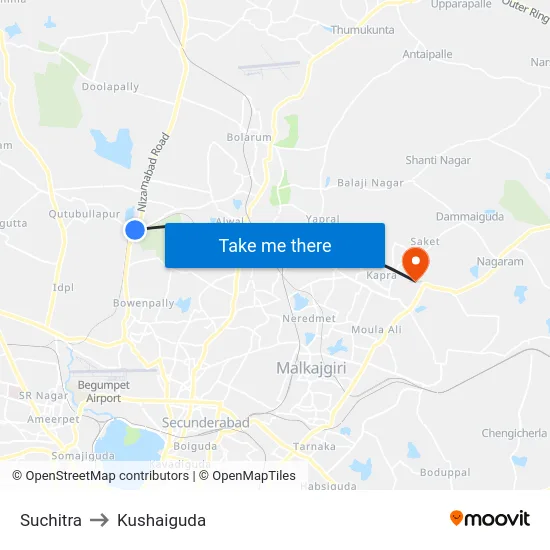 Suchitra to Kushaiguda map