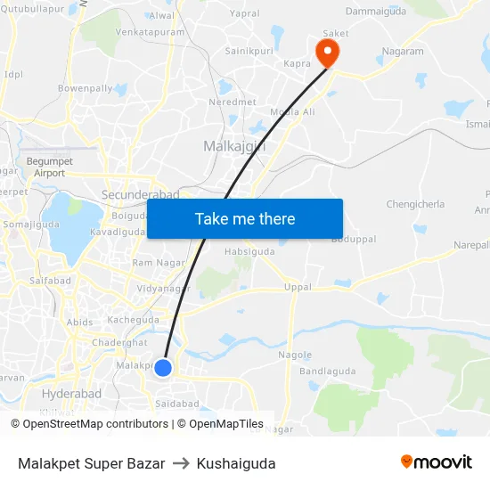 Malakpet Super Bazar to Kushaiguda map