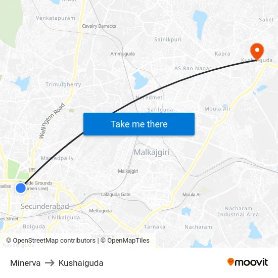 Minerva to Kushaiguda map