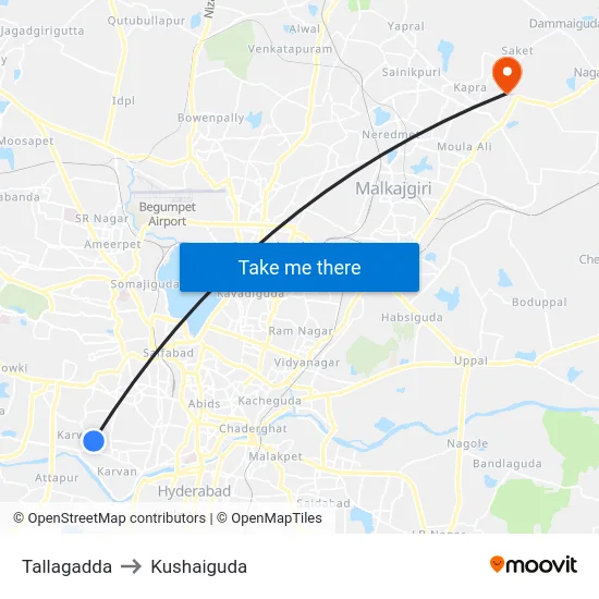 Tallagadda to Kushaiguda map