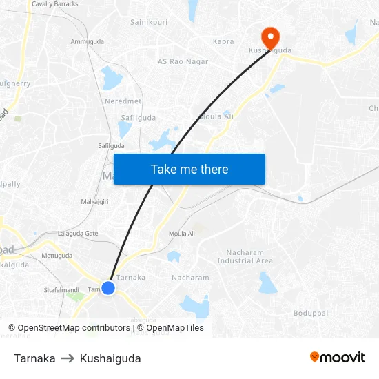 Tarnaka to Kushaiguda map