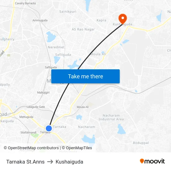 Tarnaka St.Anns to Kushaiguda map