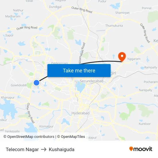 Telecom Nagar to Kushaiguda map