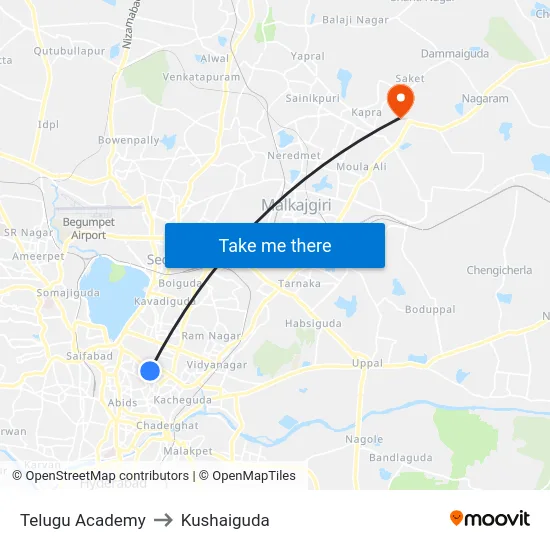 Telugu Academy to Kushaiguda map
