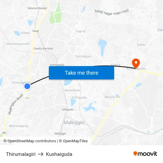 Thirumalagiri to Kushaiguda map