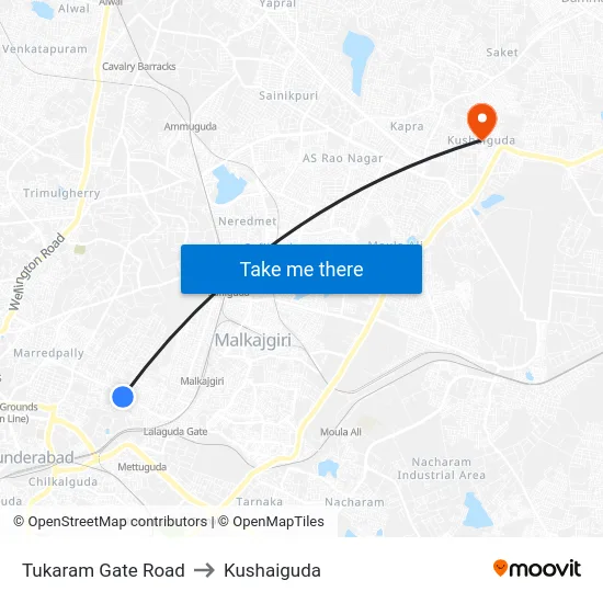 Tukaram Gate Road to Kushaiguda map