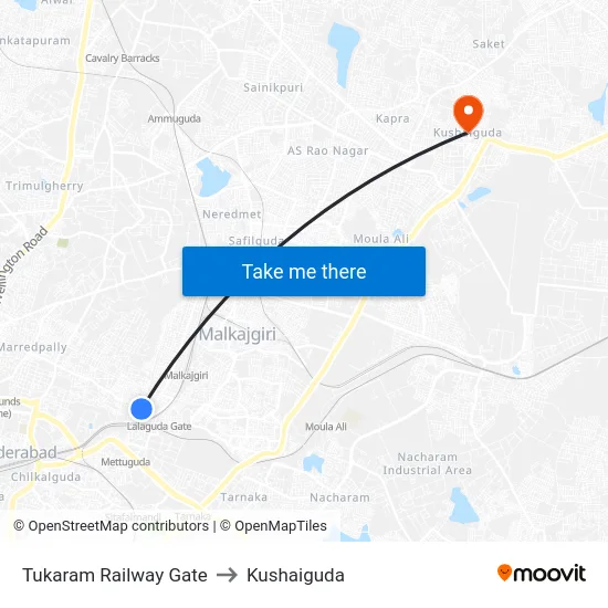 Tukaram Railway Gate to Kushaiguda map