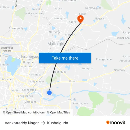 Venkatreddy Nagar to Kushaiguda map