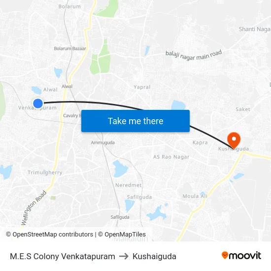 M.E.S Colony Venkatapuram to Kushaiguda map