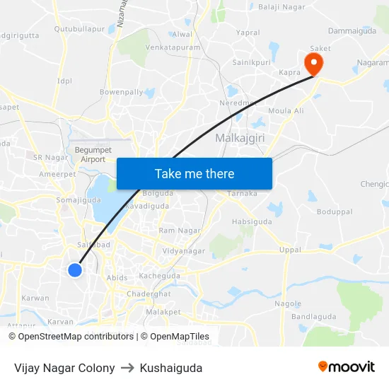 Vijay Nagar Colony to Kushaiguda map