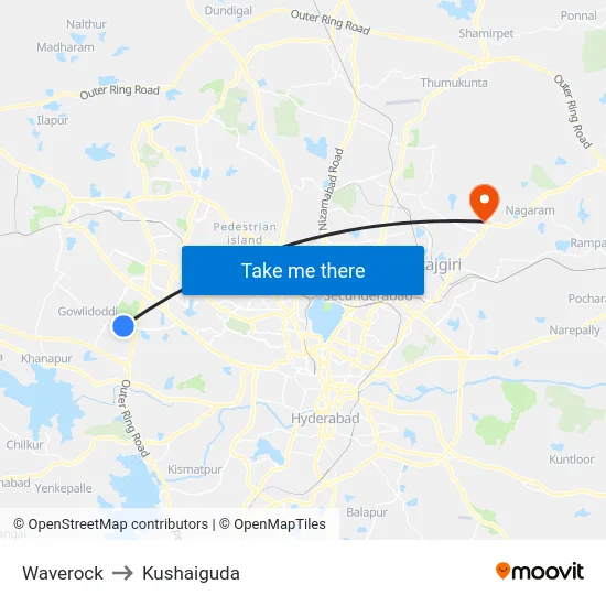 Waverock to Kushaiguda map