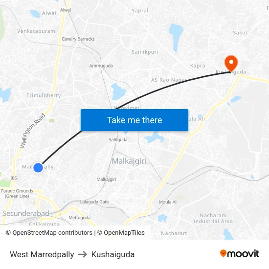 West Marredpally to Kushaiguda map