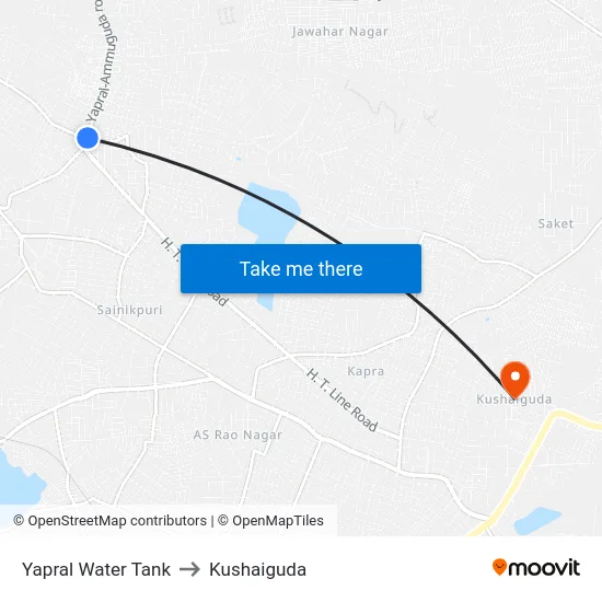 Yapral Water Tank to Kushaiguda map