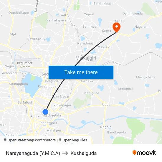 Narayanaguda (Y.M.C.A) to Kushaiguda map