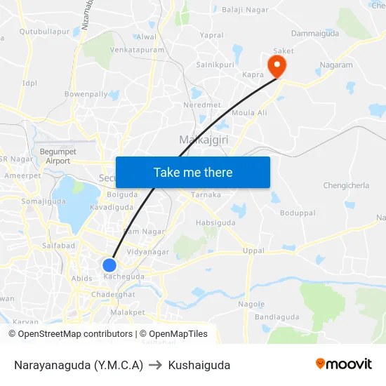 Narayanaguda (Y.M.C.A) to Kushaiguda map