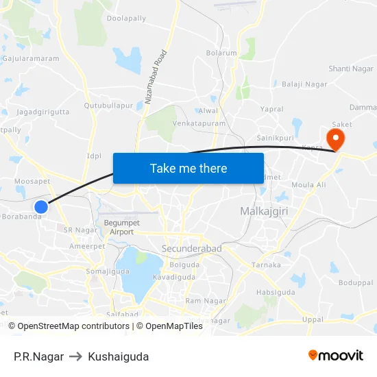 P.R.Nagar to Kushaiguda map