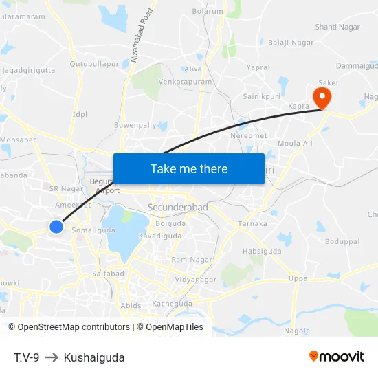 T.V-9 to Kushaiguda map