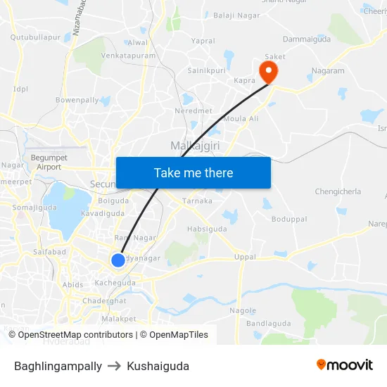 Baghlingampally to Kushaiguda map