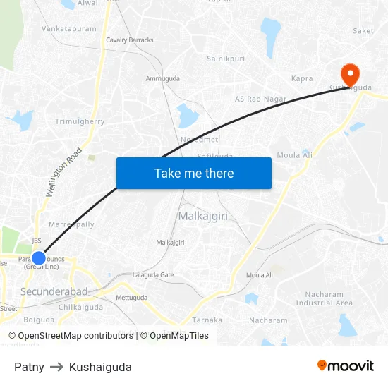 Patny to Kushaiguda map