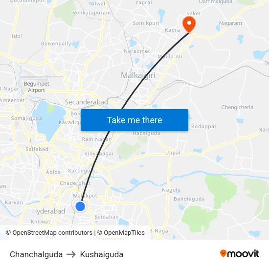 Chanchalguda to Kushaiguda map