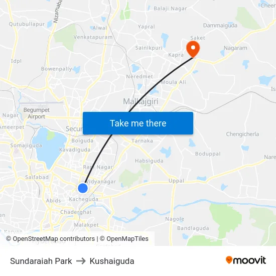 Sundaraiah Park to Kushaiguda map