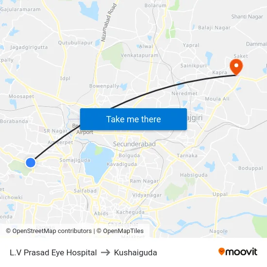 L.V Prasad Eye Hospital to Kushaiguda map