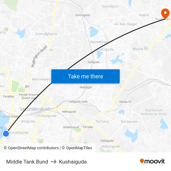 Middle Tank Bund to Kushaiguda map