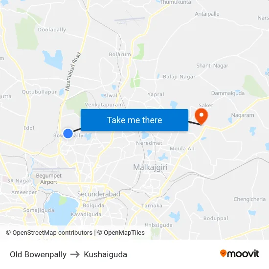 Old Bowenpally to Kushaiguda map
