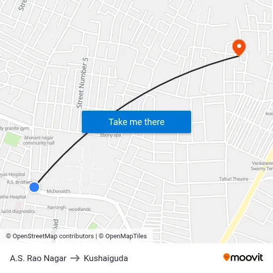 A.S. Rao Nagar to Kushaiguda map