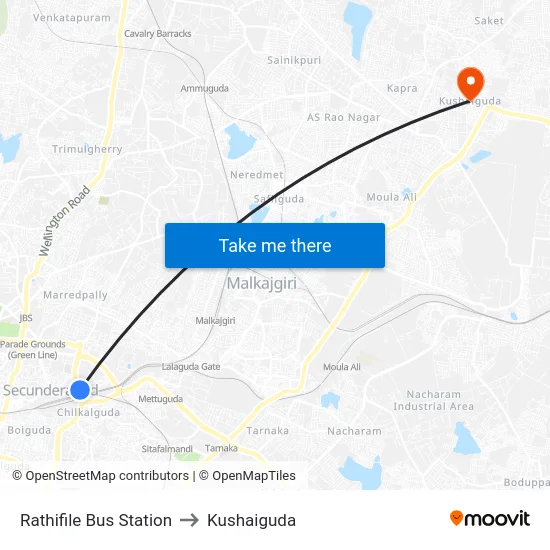 Rathifile Bus Station to Kushaiguda map