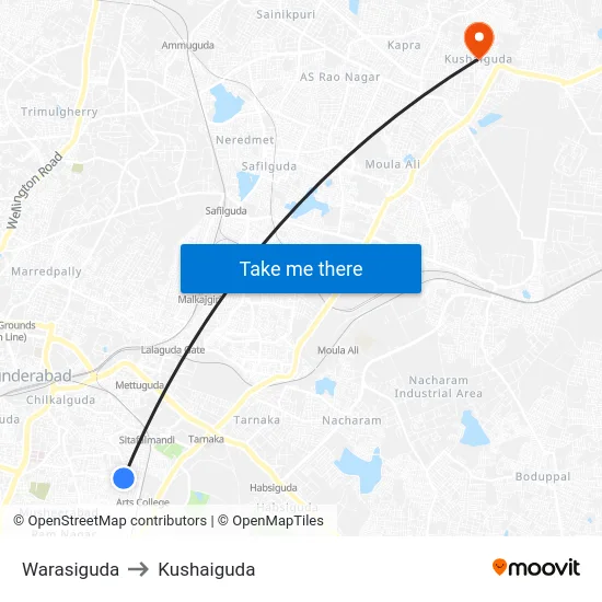 Warasiguda to Kushaiguda map