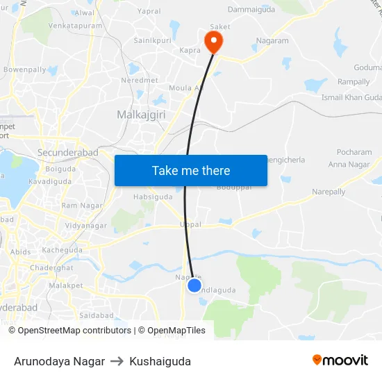 Arunodaya Nagar to Kushaiguda map