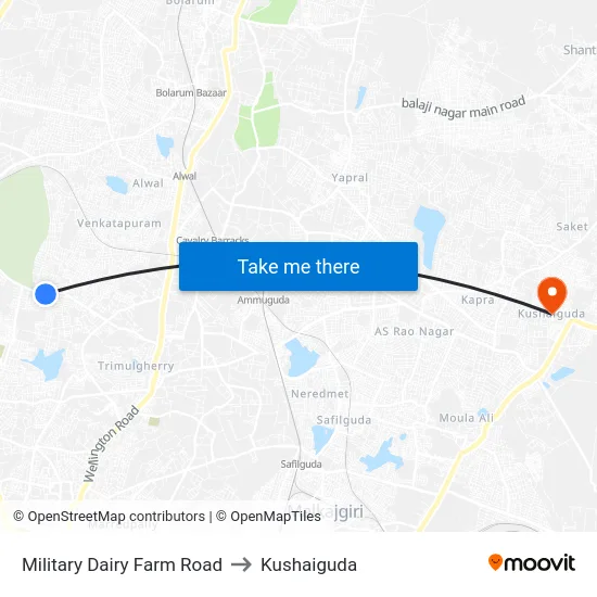 Military Dairy Farm Road to Kushaiguda map