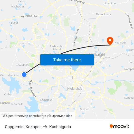 Capgemini Kokapet to Kushaiguda map