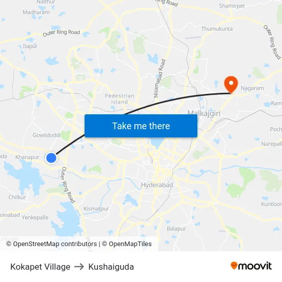 Kokapet Village to Kushaiguda map
