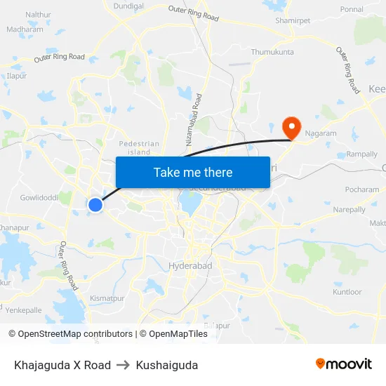 Khajaguda X Road to Kushaiguda map