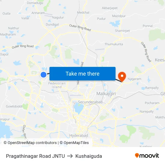 Pragathinagar Road JNTU to Kushaiguda map