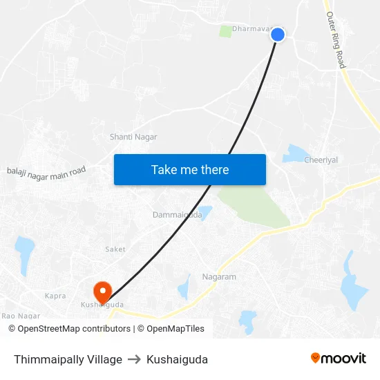 Thimmaipally Village to Kushaiguda map